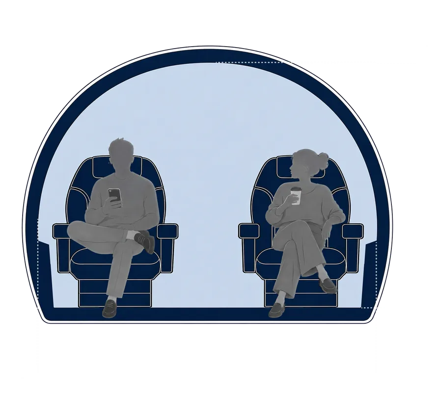 Sección transversal de la cabina del Airbus ACJ350