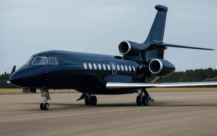 Jet privado Dassault Falcon 7X aparcado en la plataforma