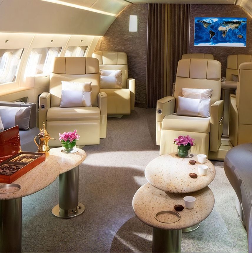 Airbus ACJ319 private jet, cabin interior