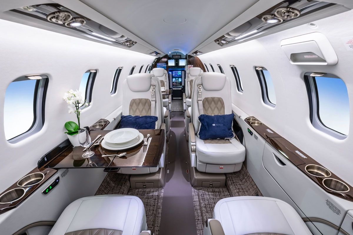 Bombardier Learjet 75 private jet, cabin interior