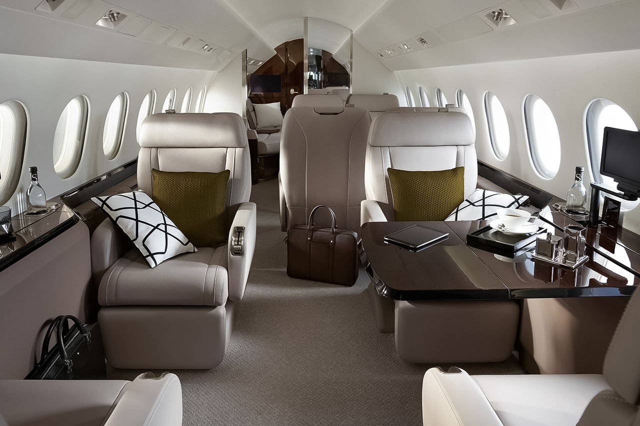 Dassault Falcon 900 private jet, cabin interior