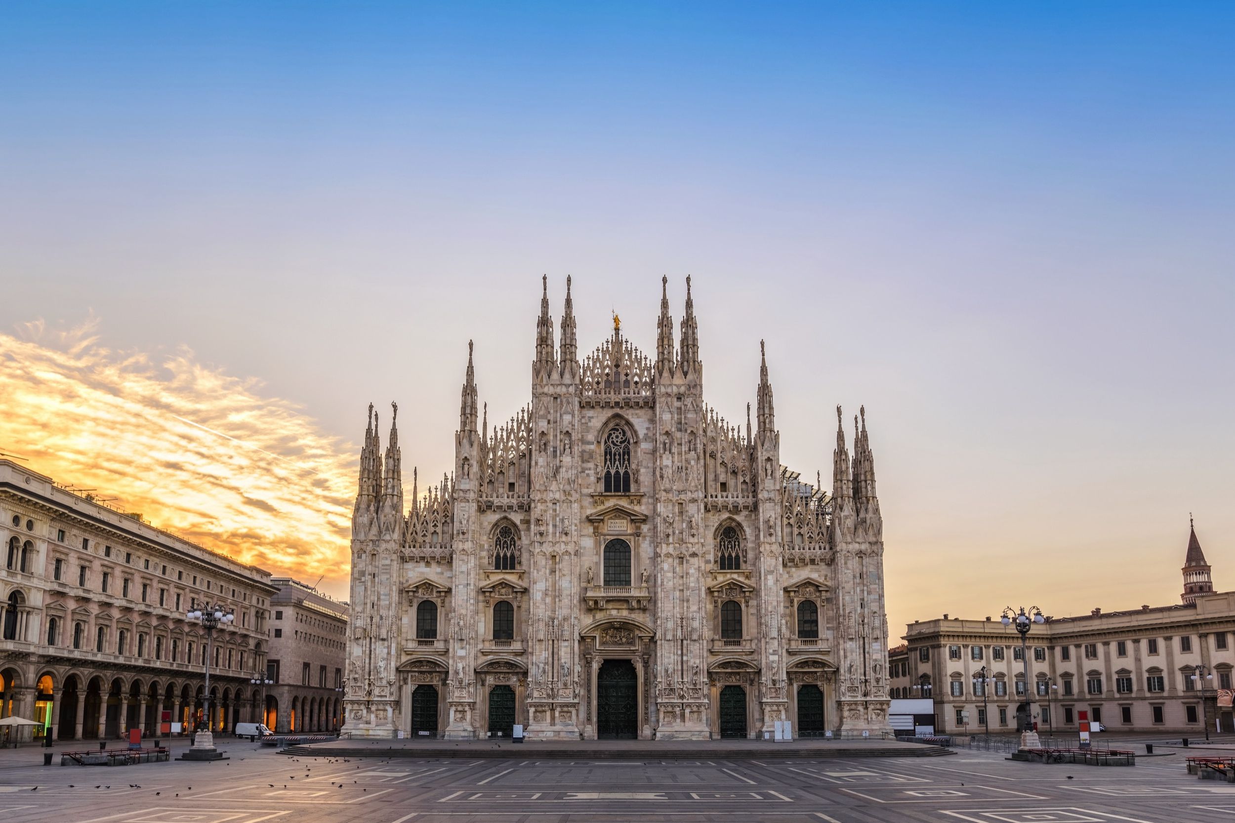 Milan Cathedral and its square at sunrise